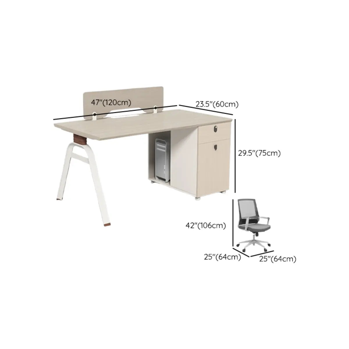 Executive Beige Wood Medium Office Desk Set with Cabinets Image - 24