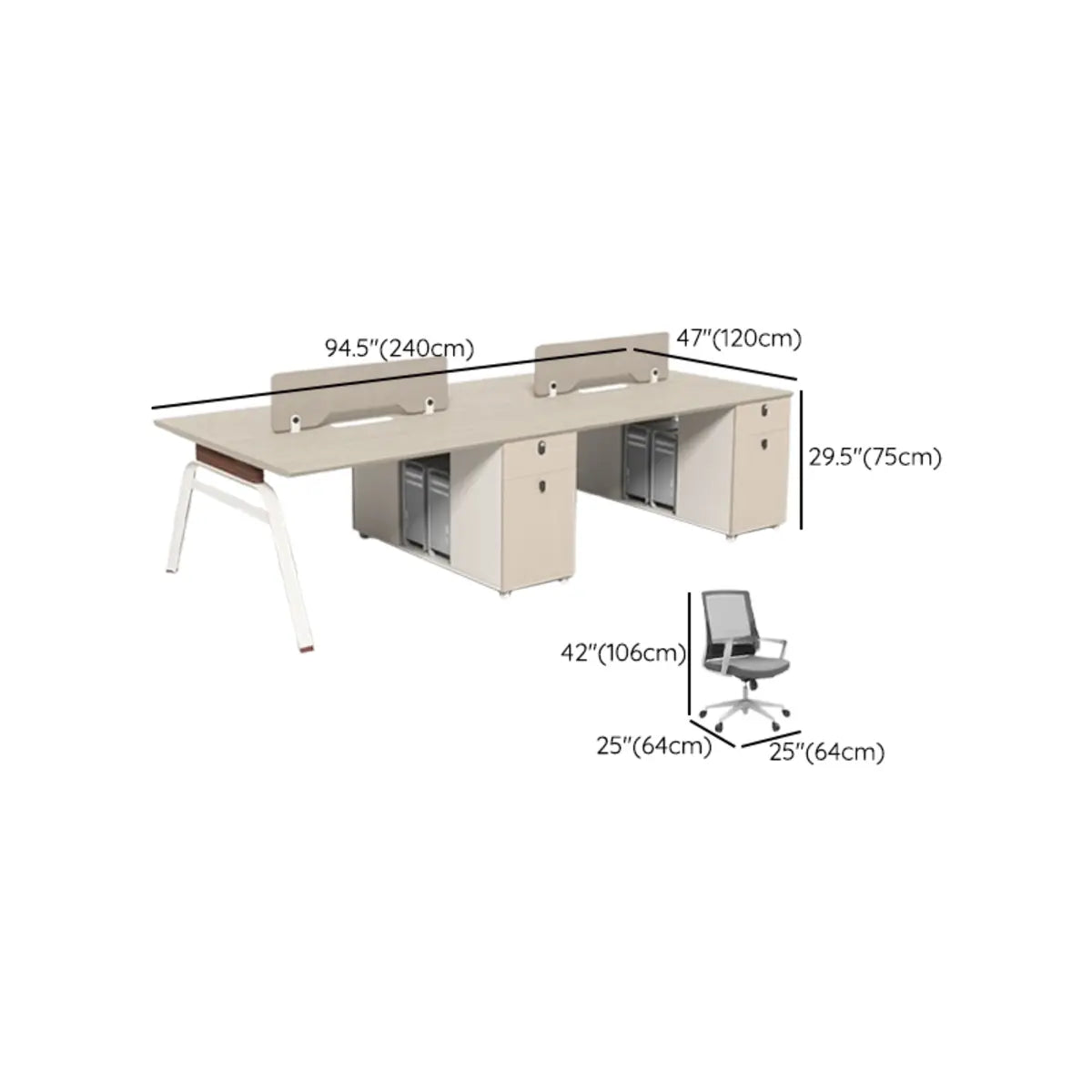 Executive Beige Wood Medium Office Desk Set with Cabinets Image - 25