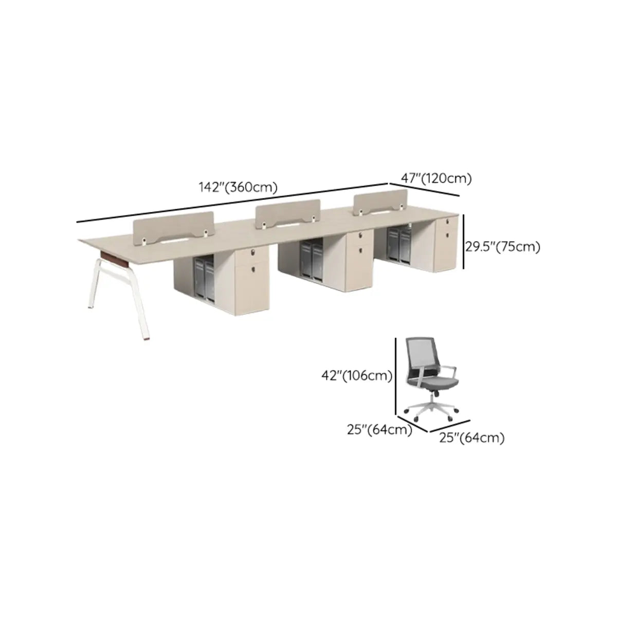 Executive Beige Wood Medium Office Desk Set with Cabinets Image - 26