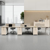 Executive Beige Wood Medium Office Desk Set with Cabinets Image - 3