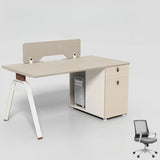 Executive Beige Wood Medium Office Desk Set with Cabinets Image - 4