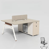 Executive Beige Wood Medium Office Desk Set with Cabinets Image - 5