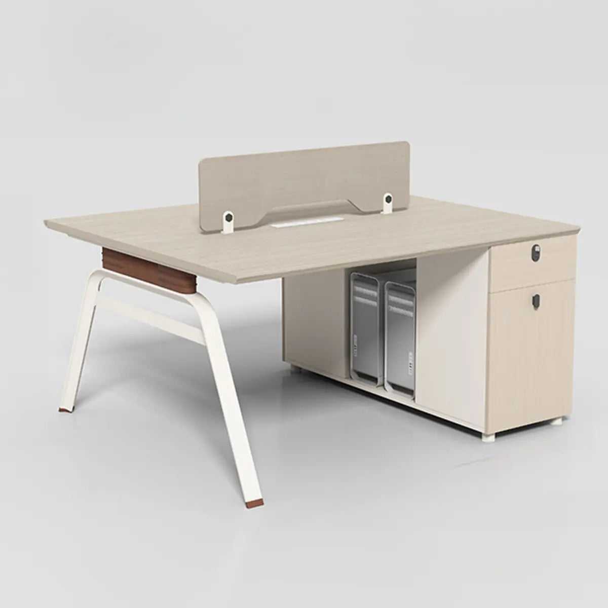 Executive Beige Wood Medium Office Desk Set with Cabinets Image - 7