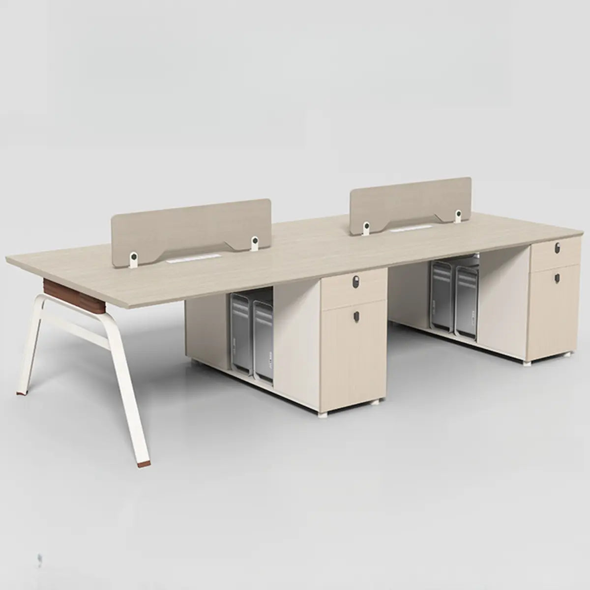 Executive Beige Wood Medium Office Desk Set with Cabinets Image - 9