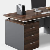 Executive Brown Wooden Cabinet Drawer Computer Desk Image - 12