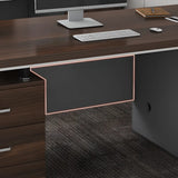 Executive Brown Wooden Cabinet Drawer Computer Desk Image - 13