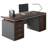 Executive Brown Wooden Cabinet Drawer Computer Desk Image - 15