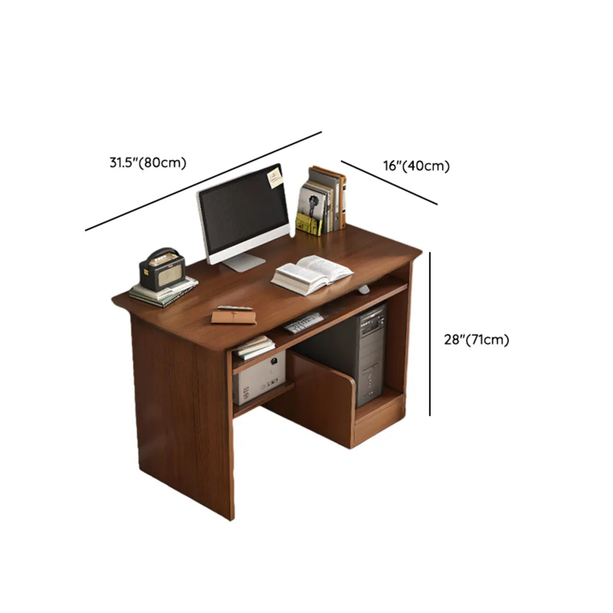 Executive Brown Wooden Cabinet Drawer Computer Desk Image - 19