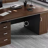 Executive Brown Wooden Cabinet Drawer Computer Desk Image - 6