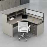 Executive L-Shaped Gray Wood Large Storage Office Desk Set Image - 13