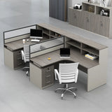 Executive L-Shaped Gray Wood Large Storage Office Desk Set Image - 16