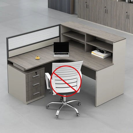 Executive L-Shaped Gray Wood Large Storage Office Desk Set Image - 2