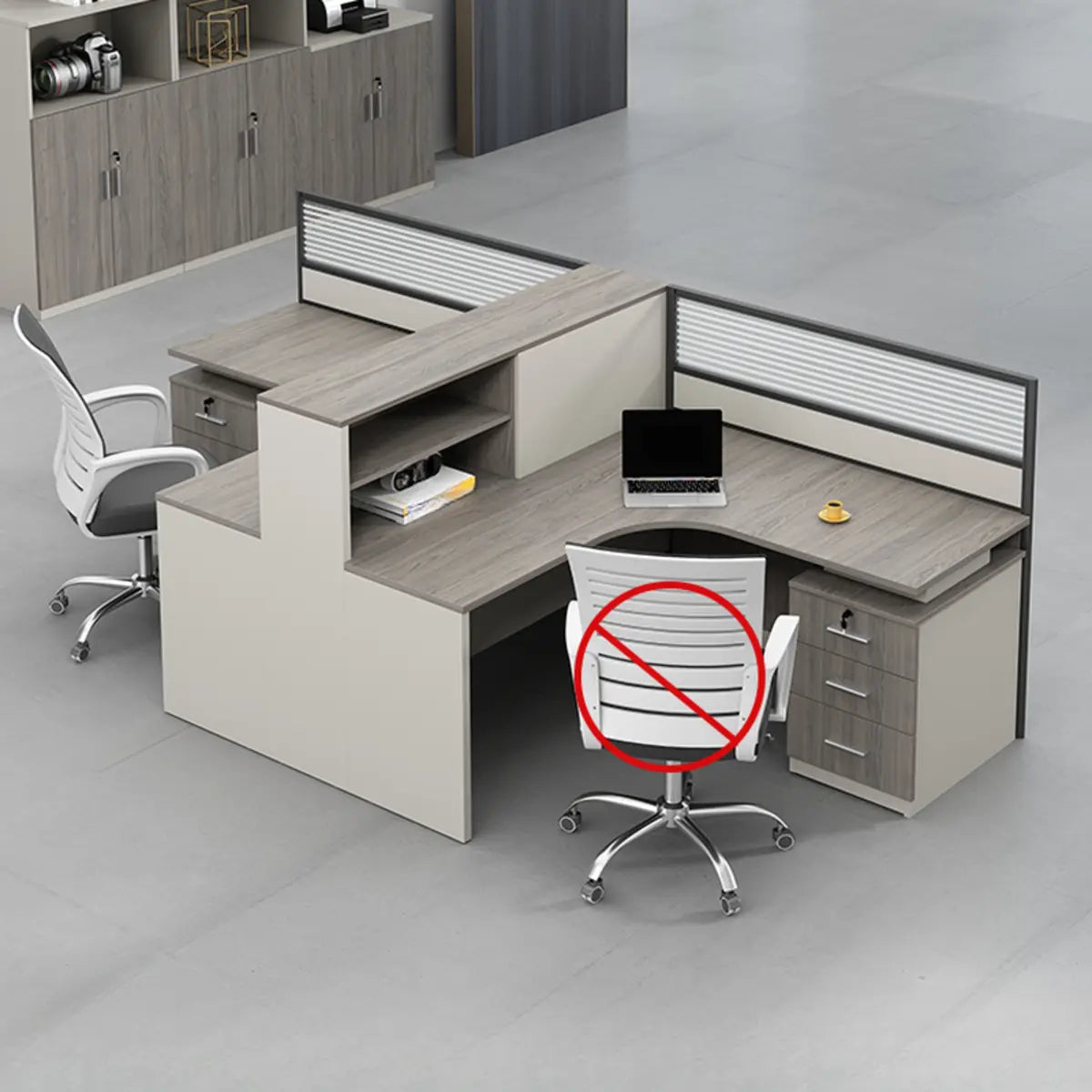 Executive L-Shaped Gray Wood Large Storage Office Desk Set Image - 3