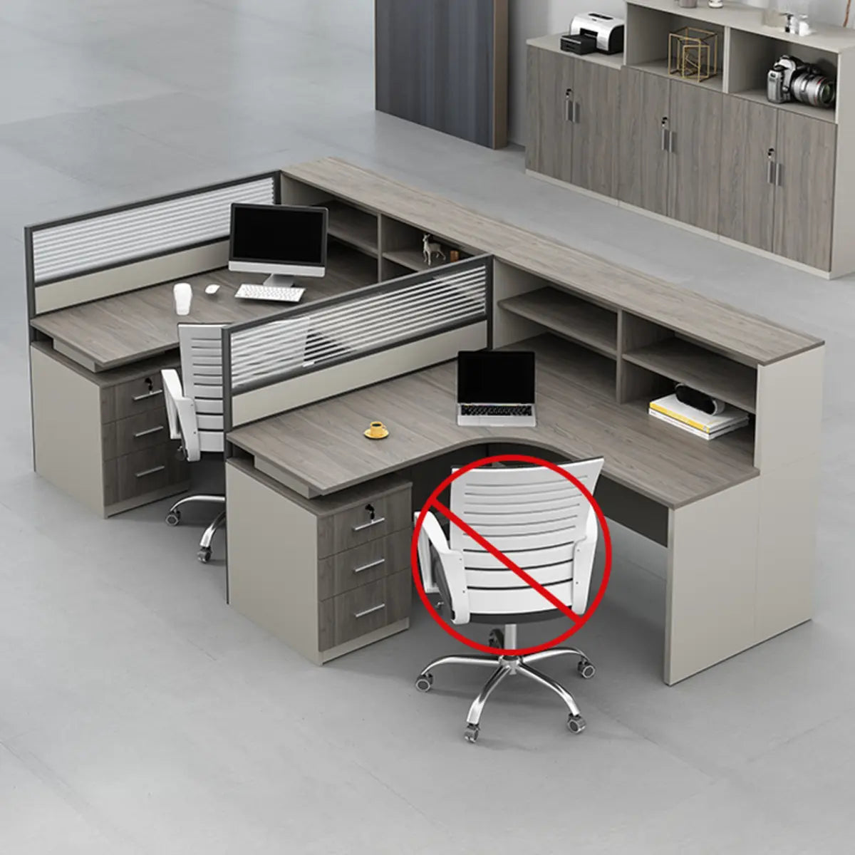 Executive L-Shaped Gray Wood Large Storage Office Desk Set Image - 5