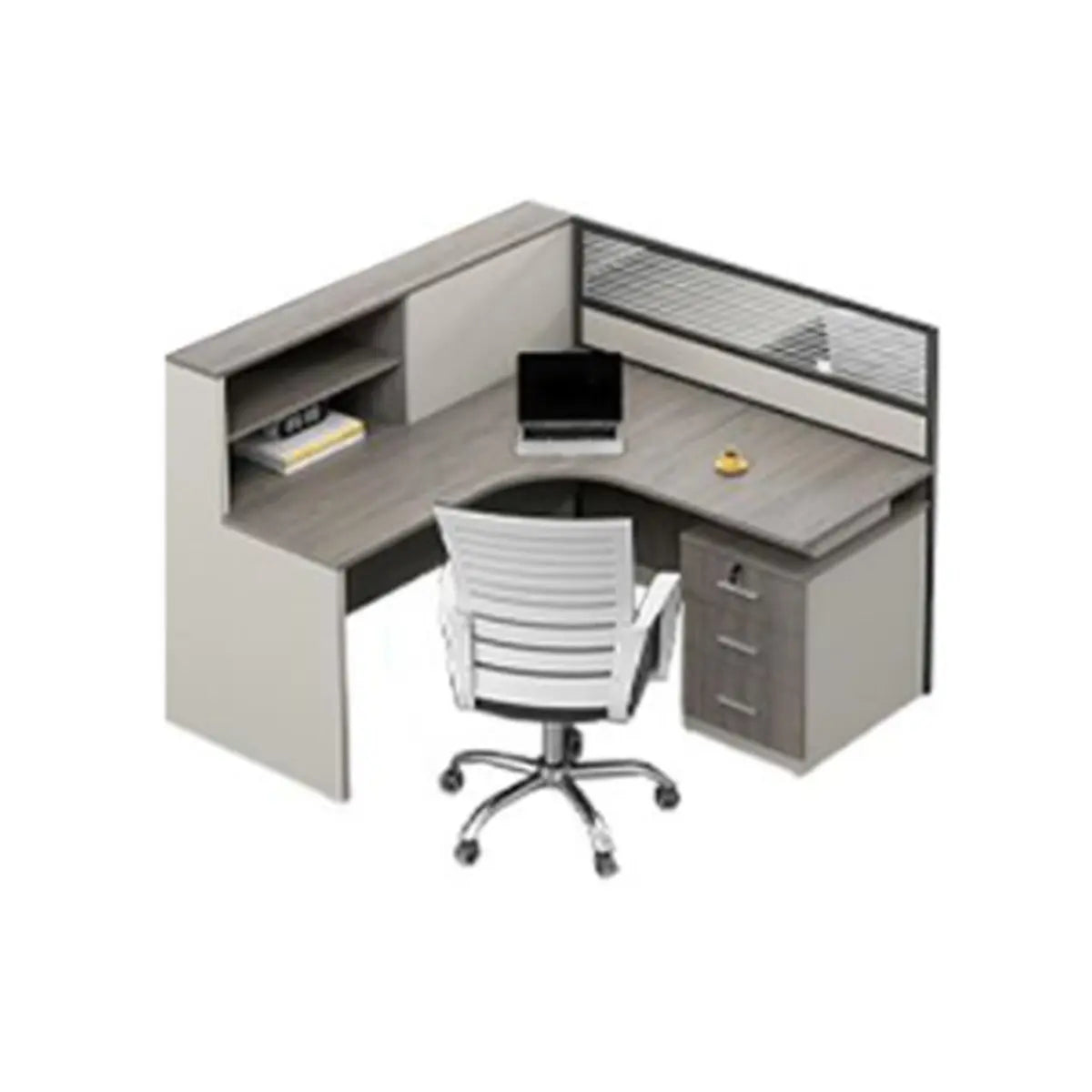 Executive L-Shaped Gray Wood Large Storage Office Desk Set Image - 9