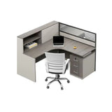 Executive L-Shaped Gray Wood Large Storage Office Desk Set Image - 9