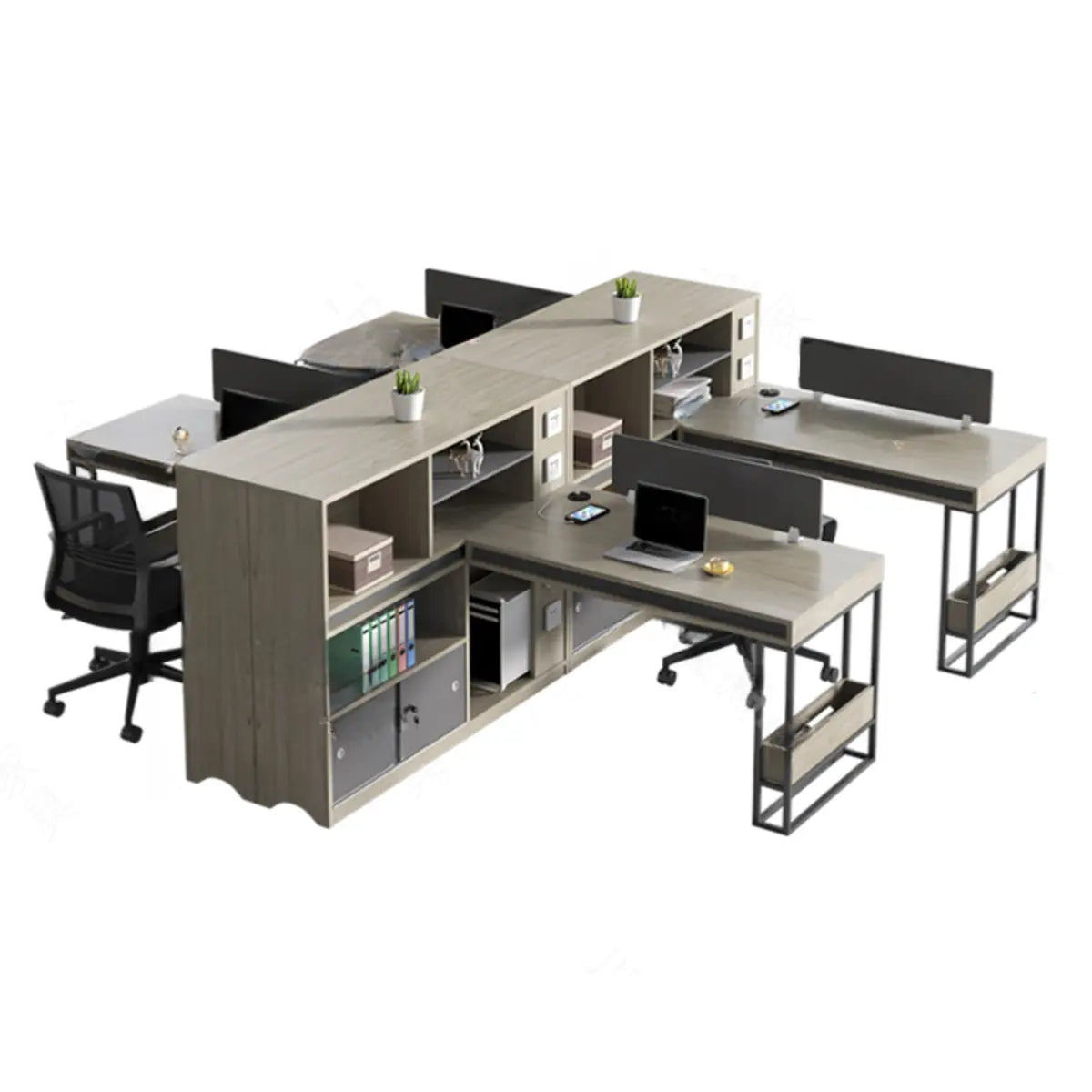 Executive L-Shaped Wood Gray Large Storage Office Desk Set Image - 13