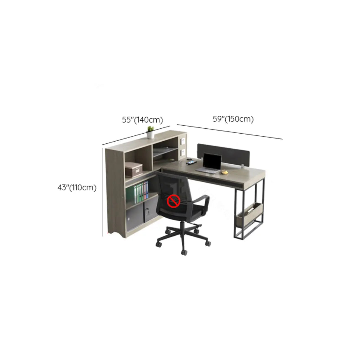 Executive L-Shaped Wood Gray Large Storage Office Desk Set 