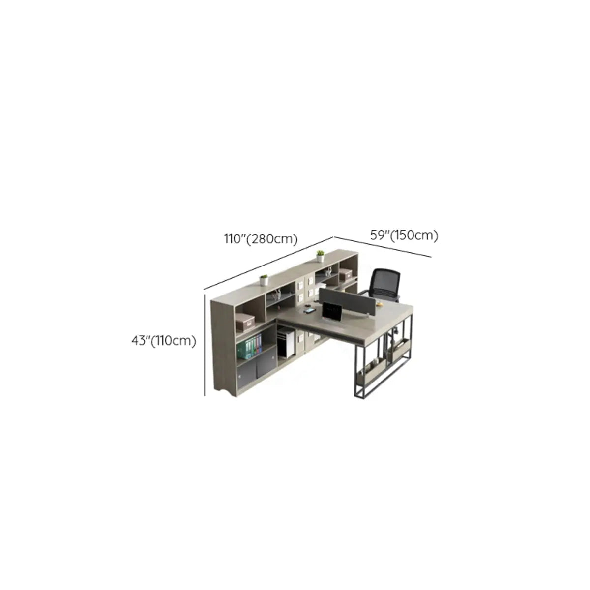 Executive L-Shaped Wood Gray Large Storage Office Desk Set Image - 25