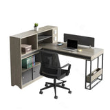 Executive L-Shaped Wood Gray Large Storage Office Desk Set Image - 3