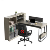 Executive L-Shaped Wood Gray Large Storage Office Desk Set Image - 5