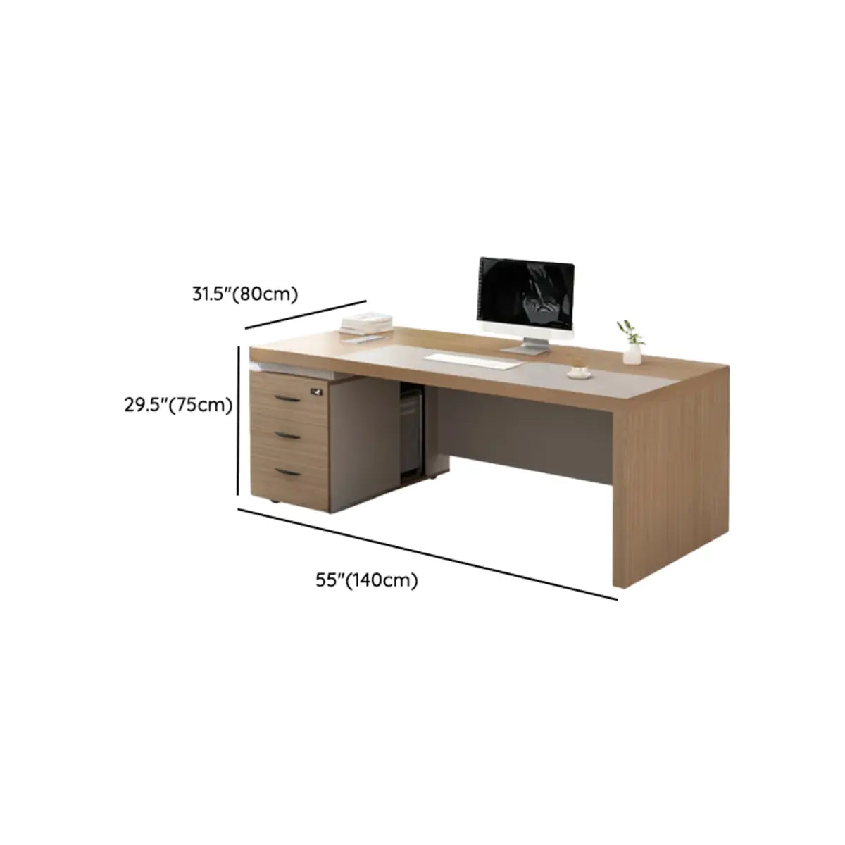 Executive Natural Rectangle Storage Wood Computer Desk 