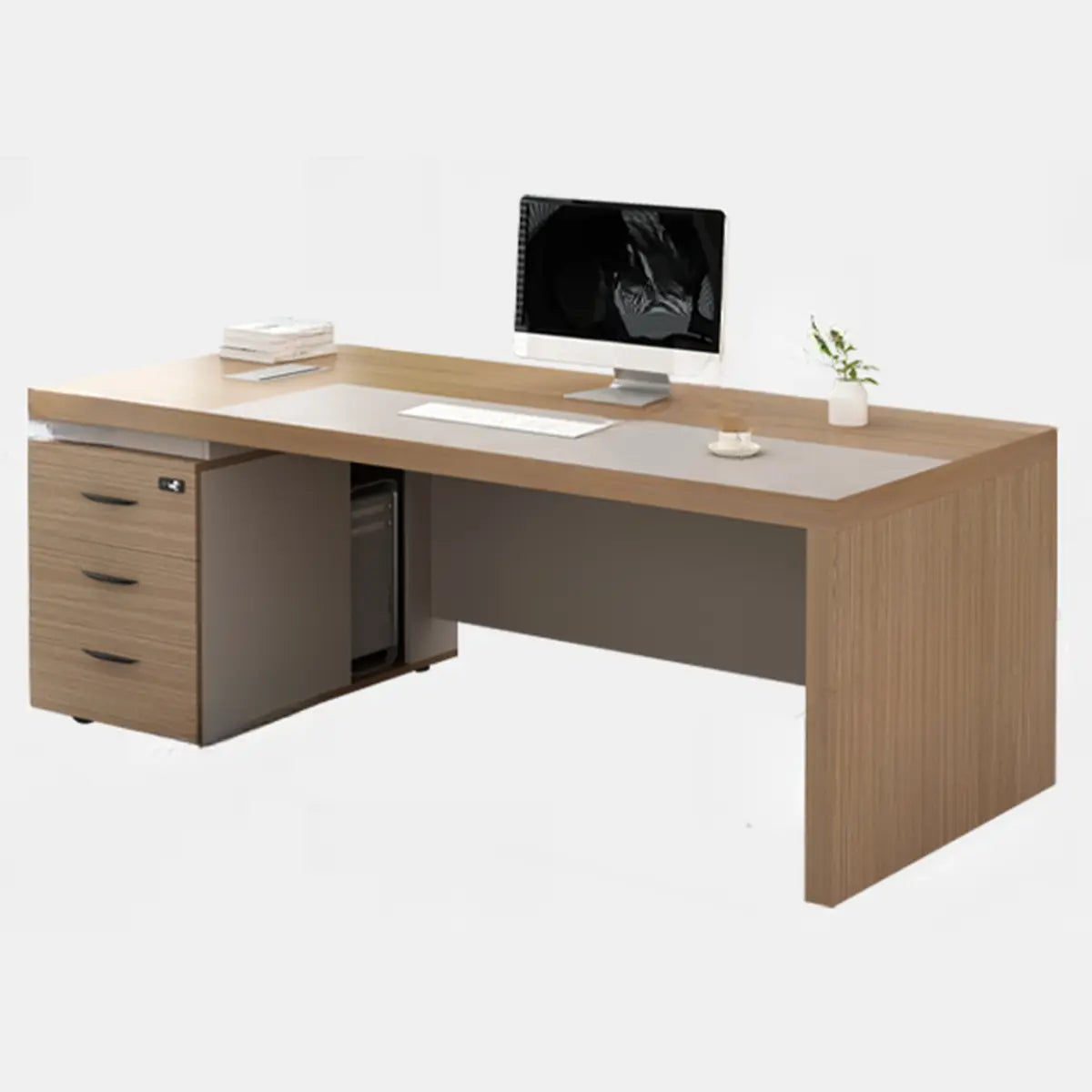 Executive Natural Rectangle Storage Wood Computer Desk Image - 2