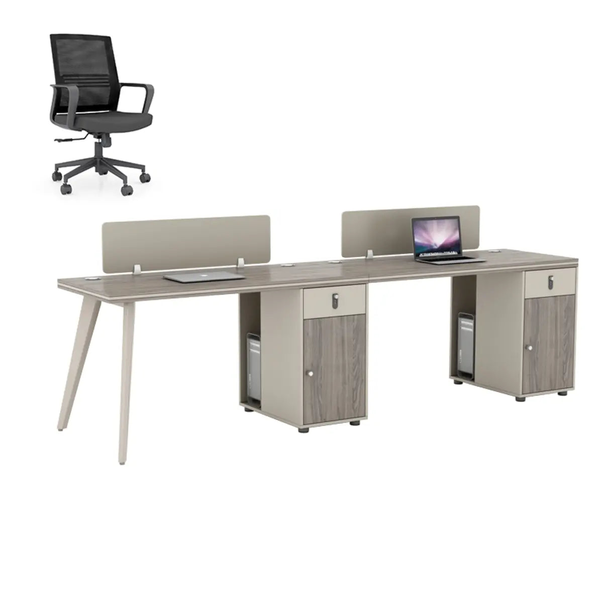 Executive Rectangular Wood Grain Desk Set with Cabinets Image - 11