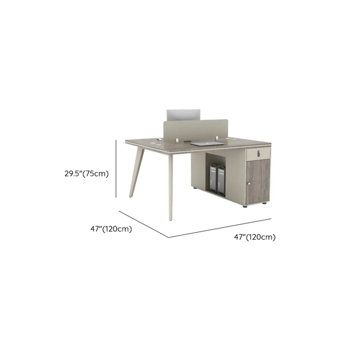 Executive Rectangular Wood Grain Desk Set with Cabinets 