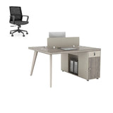 Executive Rectangular Wood Grain Desk Set with Cabinets Image - 7