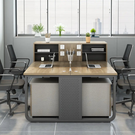 Executive Rectangular Wood Gray Storage Office Furniture Set Image - 1