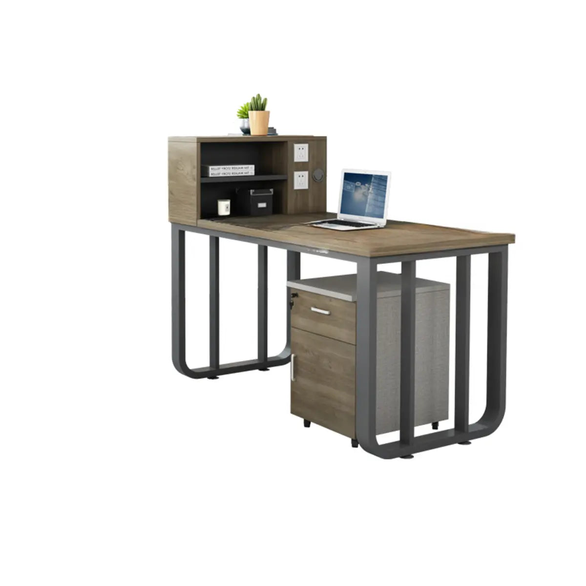 Executive Rectangular Wood Gray Storage Office Furniture Set Image - 13