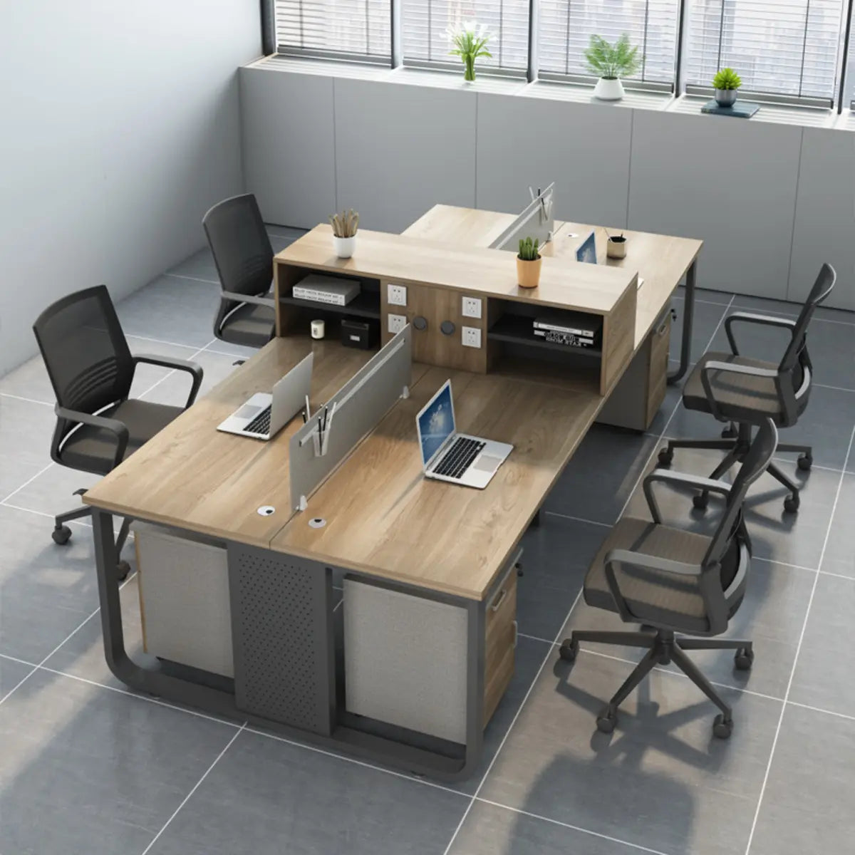 Executive Rectangular Wood Gray Storage Office Furniture Set Image - 4