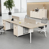 Executive Single Pedestal Wood White Storage Office Desk Set Image - 1