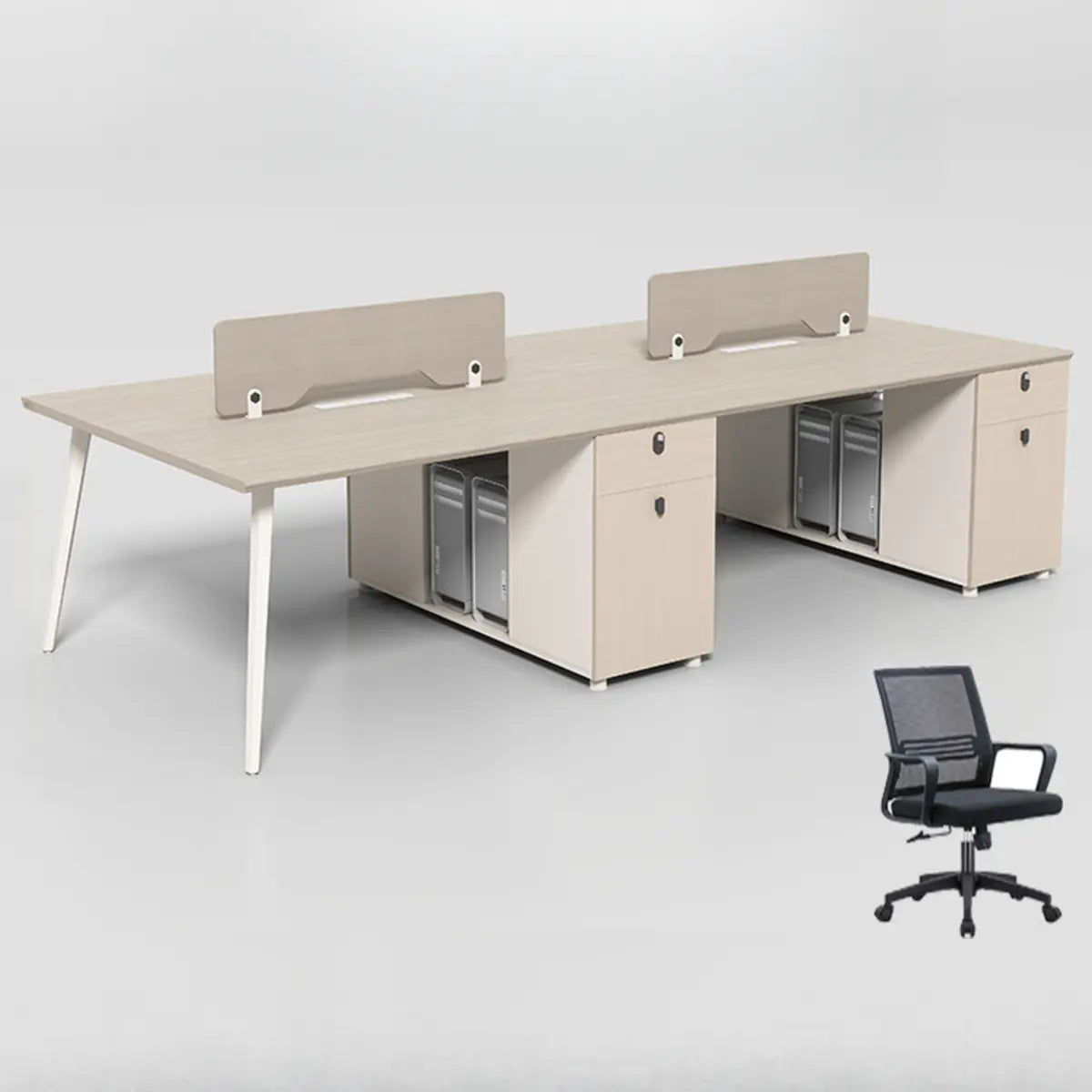 Executive Single Pedestal Wood White Storage Office Desk Set Image - 11