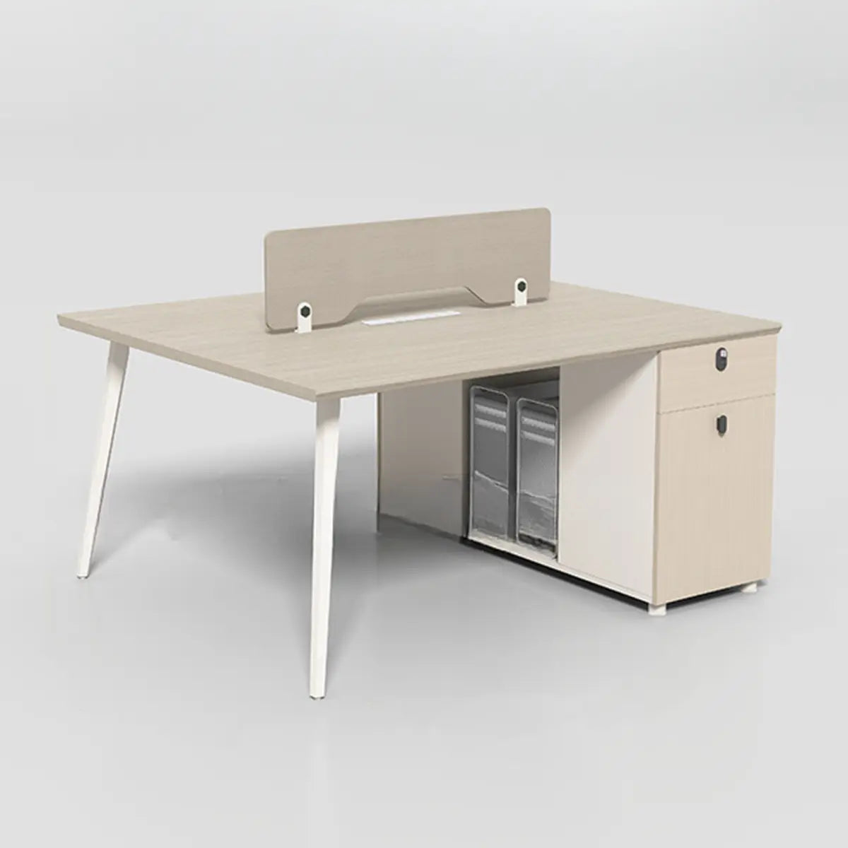 Executive Single Pedestal Wood White Storage Office Desk Set Image - 5