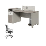 Executive Wood Gray Single Pedestal Storage Office Desk Set Image - 7