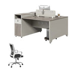 Executive Wood Gray Single Pedestal Storage Office Desk Set Image - 9