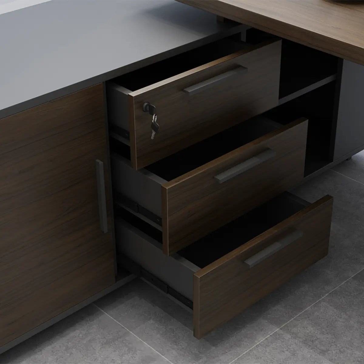 Executive Wood Storage Long Deep L-Shaped Computer Desk Image - 7