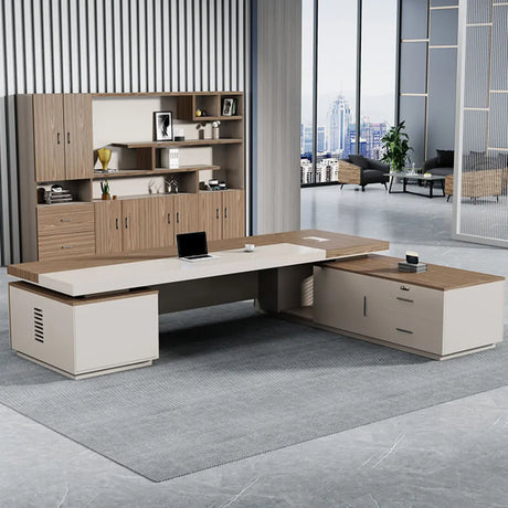 Executive Wooden Storage Cabinet L-Shaped Office Desk Image - 1