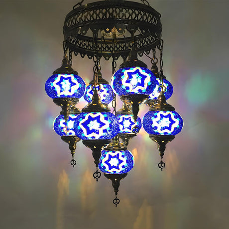 Exotic Mosaic Blue Glass Globes Hanging Chandelier Image - 2