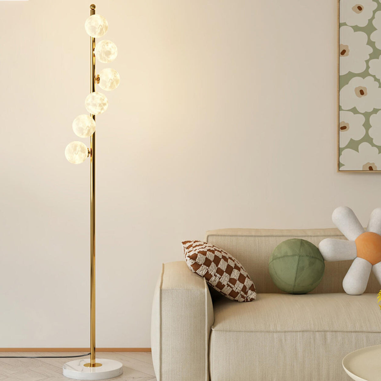 Exquisite 6-Light Globe Gold Curve Metal Floor Lamp Image - 3