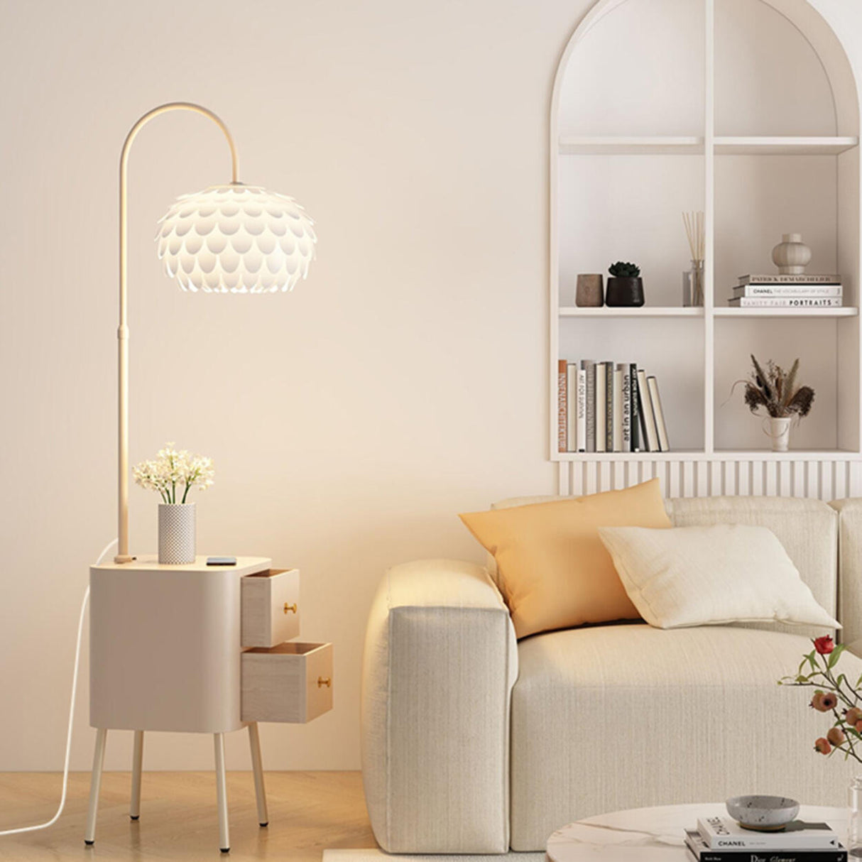 Exquisite Bedside Dome Floor Lamp with Storage Shelf Image - 2