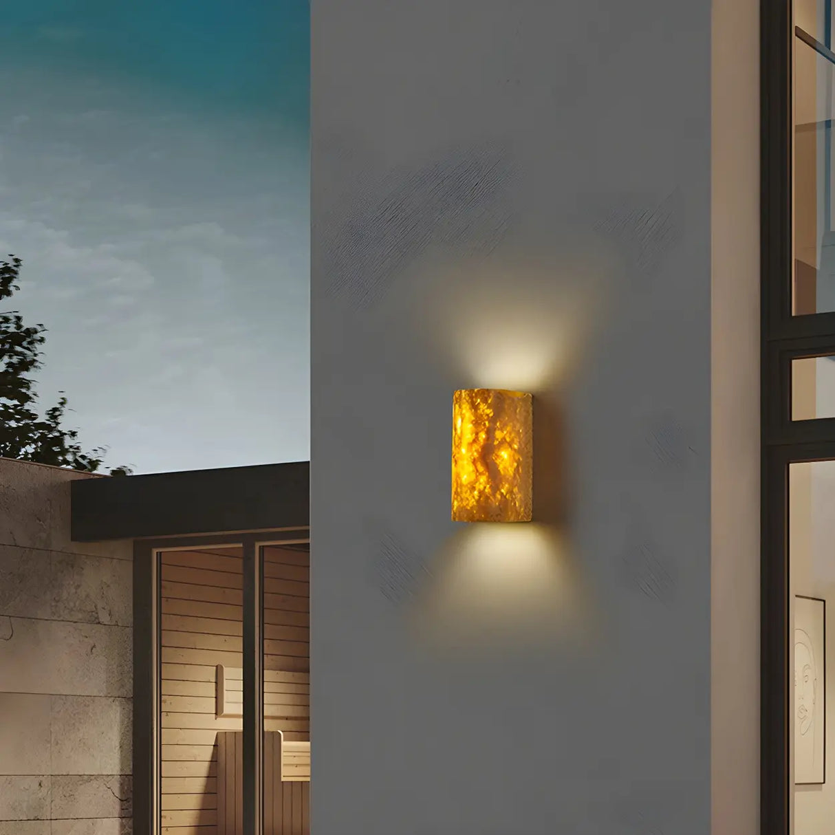 Exquisite Beige Cylinder Stone Exterior LED Wall Lamp Image - 15