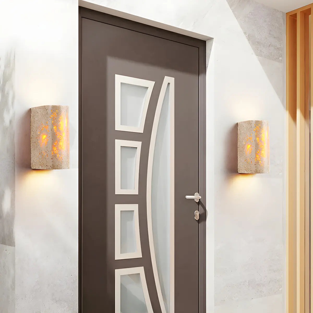 Exquisite Beige Cylinder Stone Exterior LED Wall Lamp Image - 4