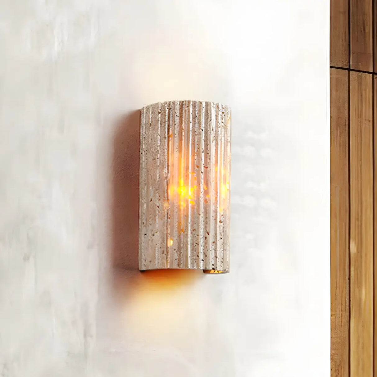 Exquisite Beige Cylinder Stone Exterior LED Wall Lamp Image - 7