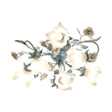 Exquisite Blue Floral 6-Head Semi-Flush Mount Light Image - 1