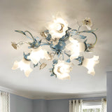 Exquisite Blue Floral 6-Head Semi-Flush Mount Light Image - 2