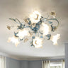 Exquisite Blue Floral 6-Head Semi-Flush Mount Light Image - 2