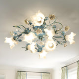 Exquisite Blue Floral 6-Head Semi-Flush Mount Light Image - 5